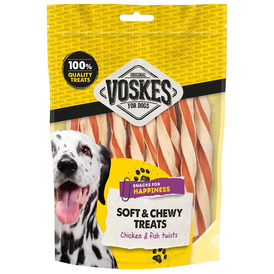 Voskes soft en chewy treats kip & vis twists 100gr