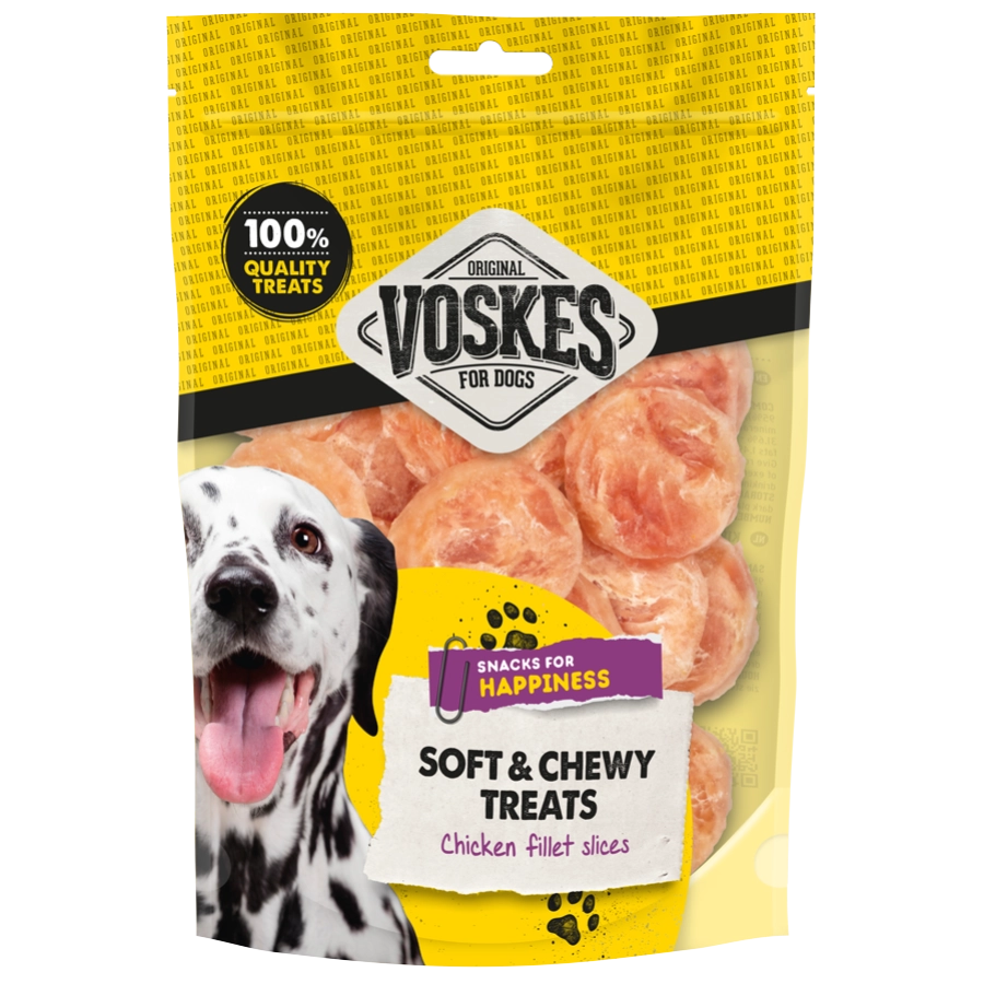 Voskes soft en chewy treats kipfilet schijfjes 100gr
