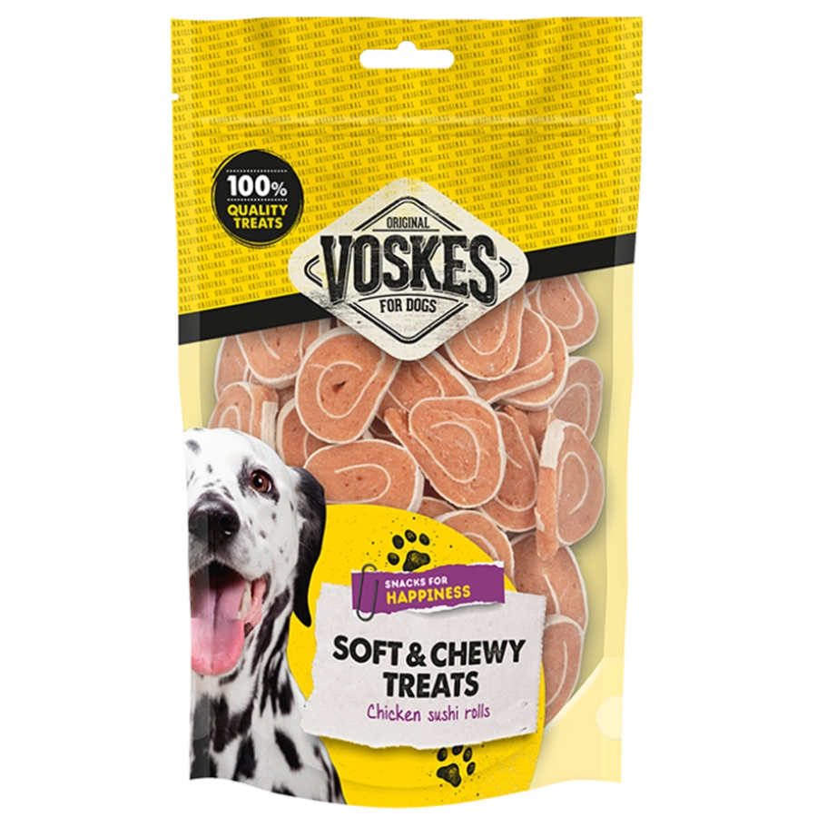 Voskes soft en chewy treats kip sushi rolls 400gr
