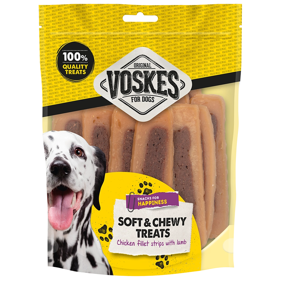Voskes soft en chewy treats kipfilet strips met lam 400gr