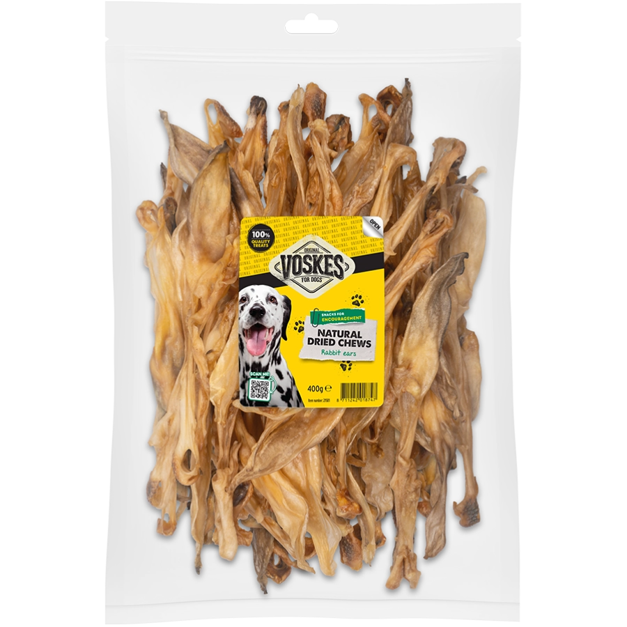 Voskes natural dried chews - konijnoren zonder vacht 400gr