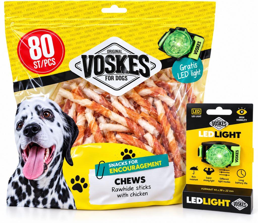 Voskes chews - rundersticks met kip 80stuks + GRATIS LED-light