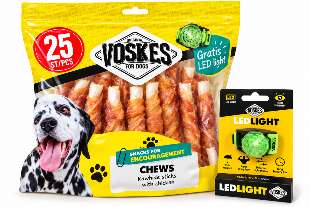 Voskes chews - rundersticks met kip 25stuks + GRATIS LED-light